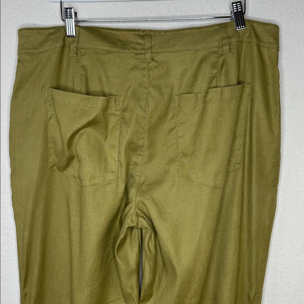 Cabi Women's‎ Linen Blend Charlie Trouser Size 14 Olive Green Flared Pant #5314L - Picture 8 of 16